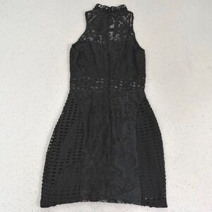 Gothic Black Lace Bodycon Mini Dress High‎ Neck Sheer Panel Cocktail Tobi Alt XS